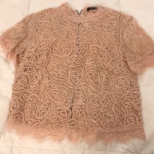 Pink embroidered semi-sheer top